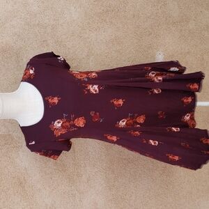 Silence + Noise boho flowy Moody floral Mini shift Scoopneck Asymetrical Dress